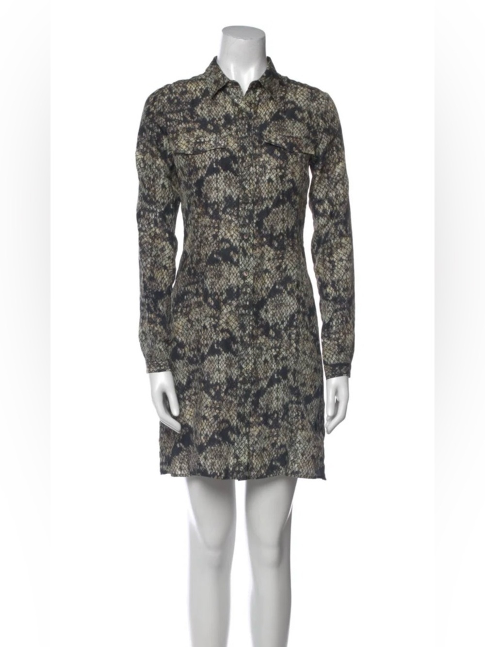 Theory Long-Sleeve Snake-Print Shirt Dress